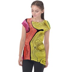 Pattern Background Abstract Cap Sleeve High Low Top