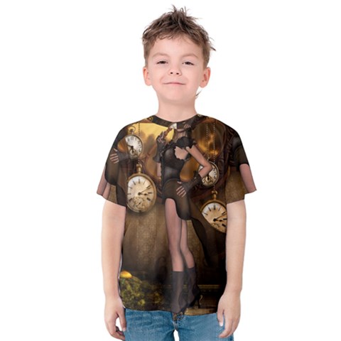 Wonderful Steampunk Lady Kids  Cotton Tee by FantasyWorld7