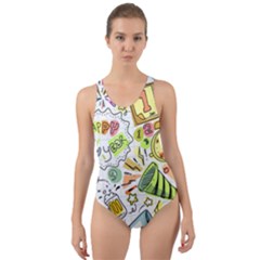 Doodle New Year Party Celebration Cut-out Back One Piece Swimsuit by Pakrebo