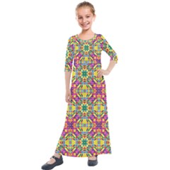 Triangle Mosaic Pattern Repeating Kids  Quarter Sleeve Maxi Dress