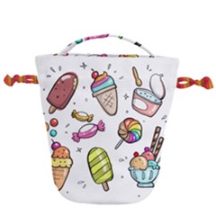 Doodle Cartoon Drawn Cone Food Drawstring Bucket Bag