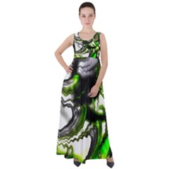 Fractal Green Trumpet Trump Empire Waist Velour Maxi Dress by Pakrebo