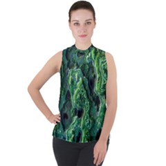 Green Pattern Background Abstract Mock Neck Chiffon Sleeveless Top by Pakrebo