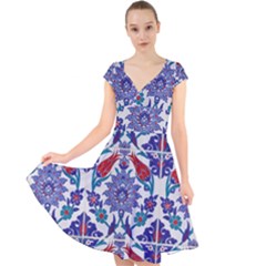 Art Artistic Ceramic Colorful Cap Sleeve Front Wrap Midi Dress