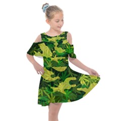 Marijuana Camouflage Cannabis Drug Kids  Shoulder Cutout Chiffon Dress by Pakrebo