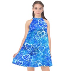 Valentine Heart Love Blue Halter Neckline Chiffon Dress  by Mariart