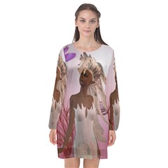 Wonderful Fairy With Feather Hair Long Sleeve Chiffon Shift Dress  by FantasyWorld7