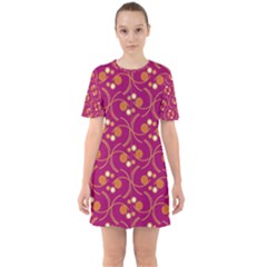 Pattern Wallpaper Seamless Abstract Sixties Short Sleeve Mini Dress by Pakrebo