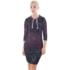 Mandala Neon Symmetric Symmetry Quarter Sleeve Hood Bodycon Dress by Pakrebo