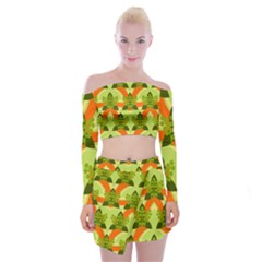 Texture Plant Herbs Herb Green Off Shoulder Top With Mini Skirt Set