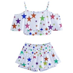 Star Random Background Scattered Kids  Off Shoulder Skirt Bikini