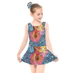 Pattern Rose Yellow Background Kids  Skater Dress Swimsuit