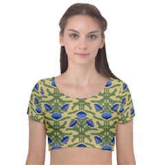 Pattern Thistle Structure Texture Velvet Short Sleeve Crop Top 