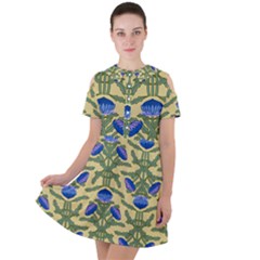 Pattern Thistle Structure Texture Short Sleeve Shoulder Cut Out Dress 