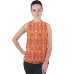 Desktop Pattern Abstract Orange Mock Neck Chiffon Sleeveless Top