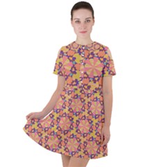 Pattern Decoration Abstract Flower Short Sleeve Shoulder Cut Out Dress 