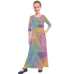 Triangle Pattern Mosaic Shape Kids  Quarter Sleeve Maxi Dress