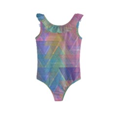 Triangle Pattern Mosaic Shape Kids  Frill Swimsuit by Pakrebo