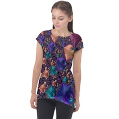 Pattern Art Ornament Fractal Cap Sleeve High Low Top