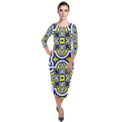 Tiles Panel Decorative Decoration Quarter Sleeve Midi Velour Bodycon Dress