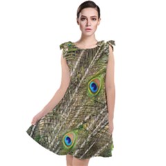 Green Peacock Feathers Color Plumage Tie Up Tunic Dress