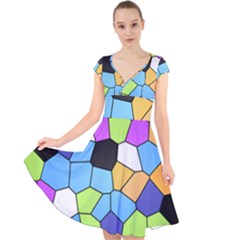 Stained Glass Colourful Pattern Cap Sleeve Front Wrap Midi Dress