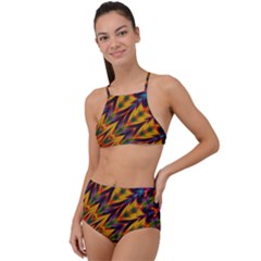 Background Abstract Texture Chevron High Waist Tankini Set