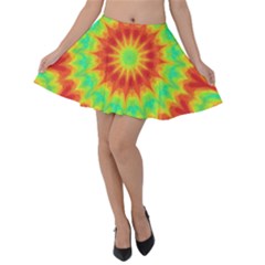 Kaleidoscope Background Mandala Red Green Velvet Skater Skirt by Mariart