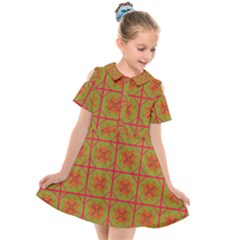 Western Pattern Backdrop Kids  Short Sleeve Shirt Dress by Mariart