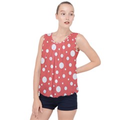 Polka Dot On Living Coral Bubble Hem Chiffon Tank Top by LoolyElzayat