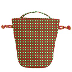 Lumberjack Plaid Buffalo Plaid Green Red Drawstring Bucket Bag by Mariart