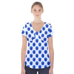 Sunflower Digital Paper Blue Short Sleeve Front Detail Top by Mariart