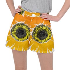 Sunflower Flower Yellow Orange Stretch Ripstop Shorts by Mariart