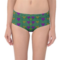 In Love With Festive Hearts Mid-waist Bikini Bottoms by pepitasart