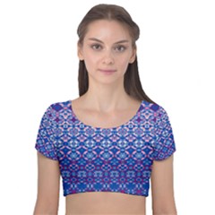 Digital Art Star Velvet Short Sleeve Crop Top 