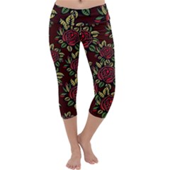 Roses Red Capri Yoga Leggings by WensdaiAmbrose