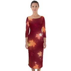 Leaf Leaves Bokeh Background Quarter Sleeve Midi Bodycon Dress by Mariart