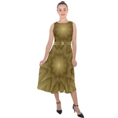 Background Pattern Golden Yellow Midi Tie-back Chiffon Dress