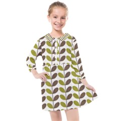 Leaf Plant Pattern Seamless Kids  Quarter Sleeve Shirt Dress