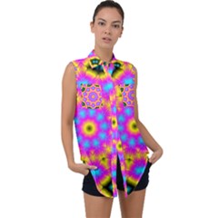 Background Fractal Structure Sleeveless Chiffon Button Shirt