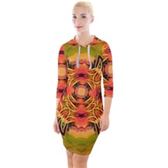 Fractals Graphic Fantasy Colorful Quarter Sleeve Hood Bodycon Dress