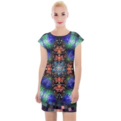 Mosaic Kaleidoscope Form Pattern Cap Sleeve Bodycon Dress