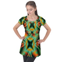 Farbenpracht Kaleidoscope Puff Sleeve Tunic Top