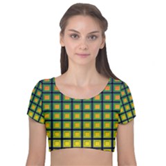 Tile Background Image Pattern Squares Velvet Short Sleeve Crop Top 