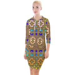 Background Image Tile Geometric Quarter Sleeve Hood Bodycon Dress