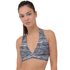 Ethno Seamless Pattern Halter Plunge Bikini Top