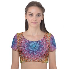 Background Pattern Texture Velvet Short Sleeve Crop Top 