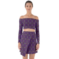 Tile Pattern Background Image Purple Off Shoulder Top With Skirt Set by Pakrebo