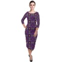 Tile Pattern Background Image Purple Quarter Sleeve Midi Velour Bodycon Dress View1