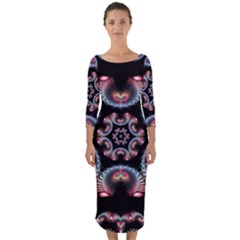 Ornament Kaleidoscope Quarter Sleeve Midi Bodycon Dress